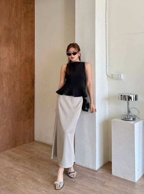 Women Chic Peplum Tops With A-Line Skirts Sets